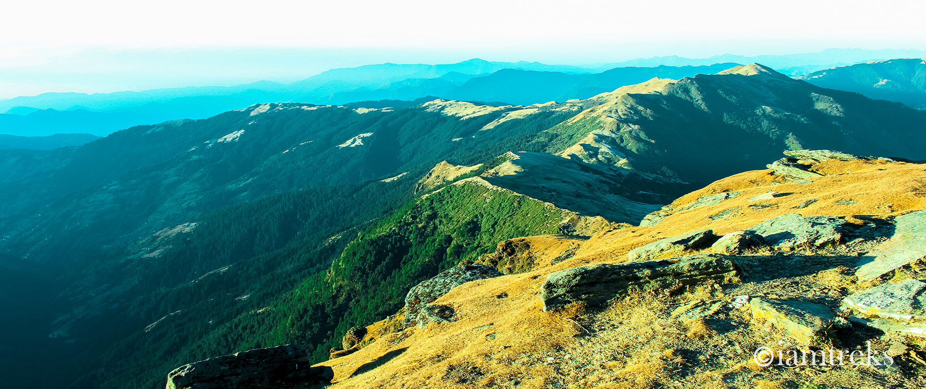 Rolling hills separating Okhaldhunga and Solukhumbu and a ridgeline connecting to Dhap Danda as seen from Pikey Peak